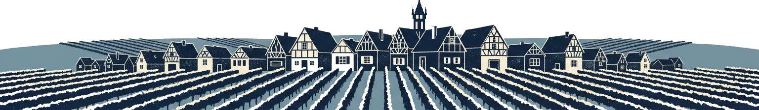 Village alsacien dominé par la cathédrale de Strasbourg, au-dessus des vignobles — illustration.